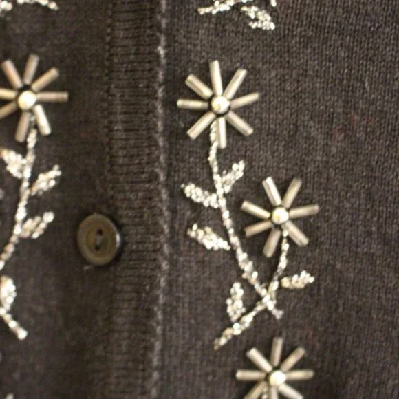 Joan Leslie Petite Millennium 2000 Black Beaded Sweater - Picture 7 of 9